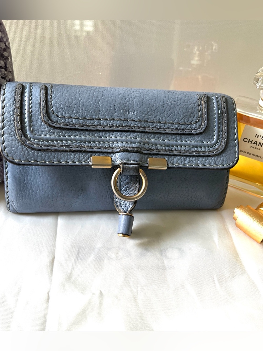 Authentic Chloé Maurice Light Blue Leather Long Wallet